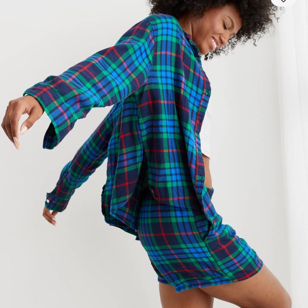 Aerie Flannel Plaid Pajama Set Size Medium